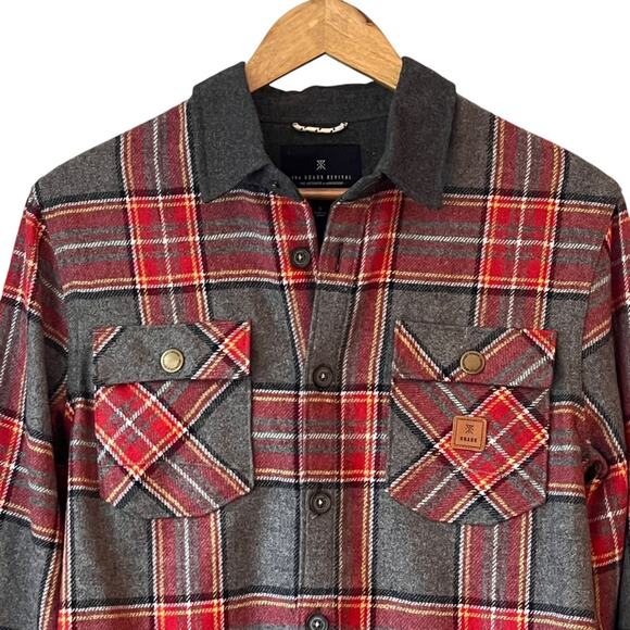 Roark Flannel Shirt Revival Nordsman Men’s Small Red Grey Wool Blend Elbow Patch - Picture 2 of 13